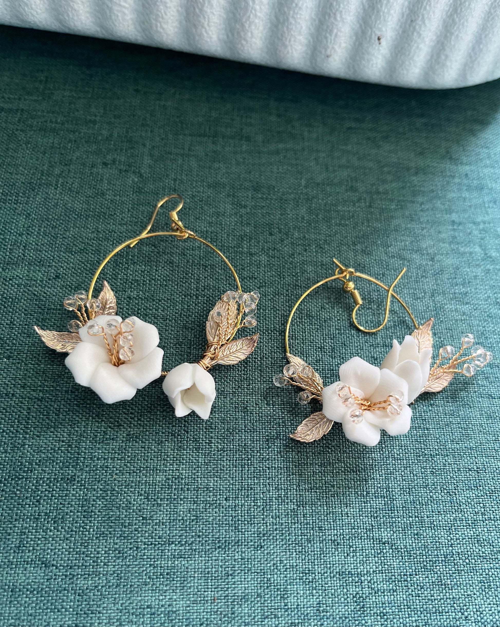 Bieauli Jewellery London Earrings gold Bridal Earrings, Polymer Clay Earrings, Flower Earrings, Wedding Earrings, Boho Hoop Earrings, Bride Earrings