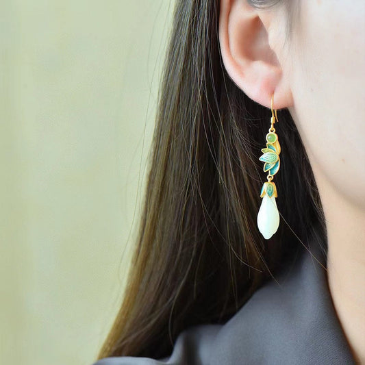 Bieauli Jewellery London Earrings Magnolia Flower Eardrop Female Flowers Natural Hetian Jade Earrings Perfect Gift for Mother