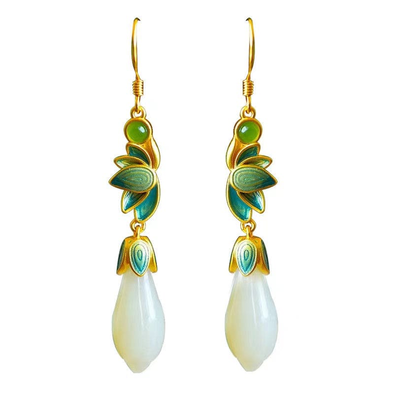 Bieauli Jewellery London Earrings Magnolia Flower Eardrop Female Flowers Natural Hetian Jade Earrings Perfect Gift for Mother