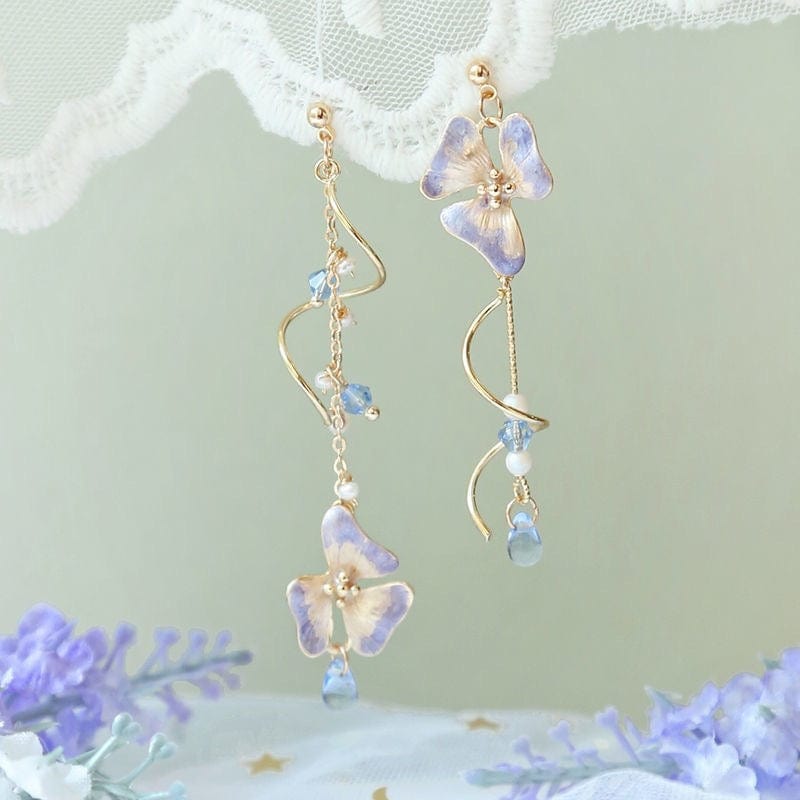 Bieauli Jewellery London Earrings Purple Flower Fantasy Flower Summer Earrings, Korean Earrings, Dangle Drop Earrings