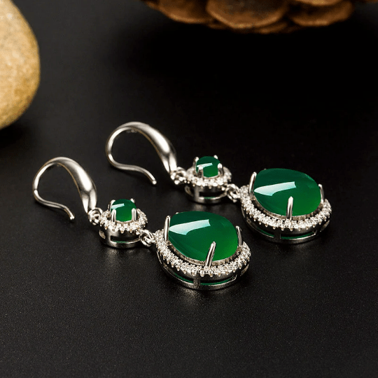 Bieauli Jewellery London Earrings Retro Green Drop Earrings- Emerald Color