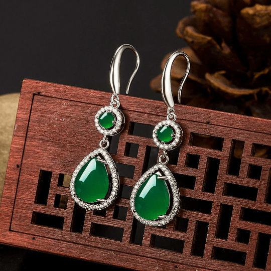 Bieauli Jewellery London Earrings Retro Green Drop Earrings- Emerald Color