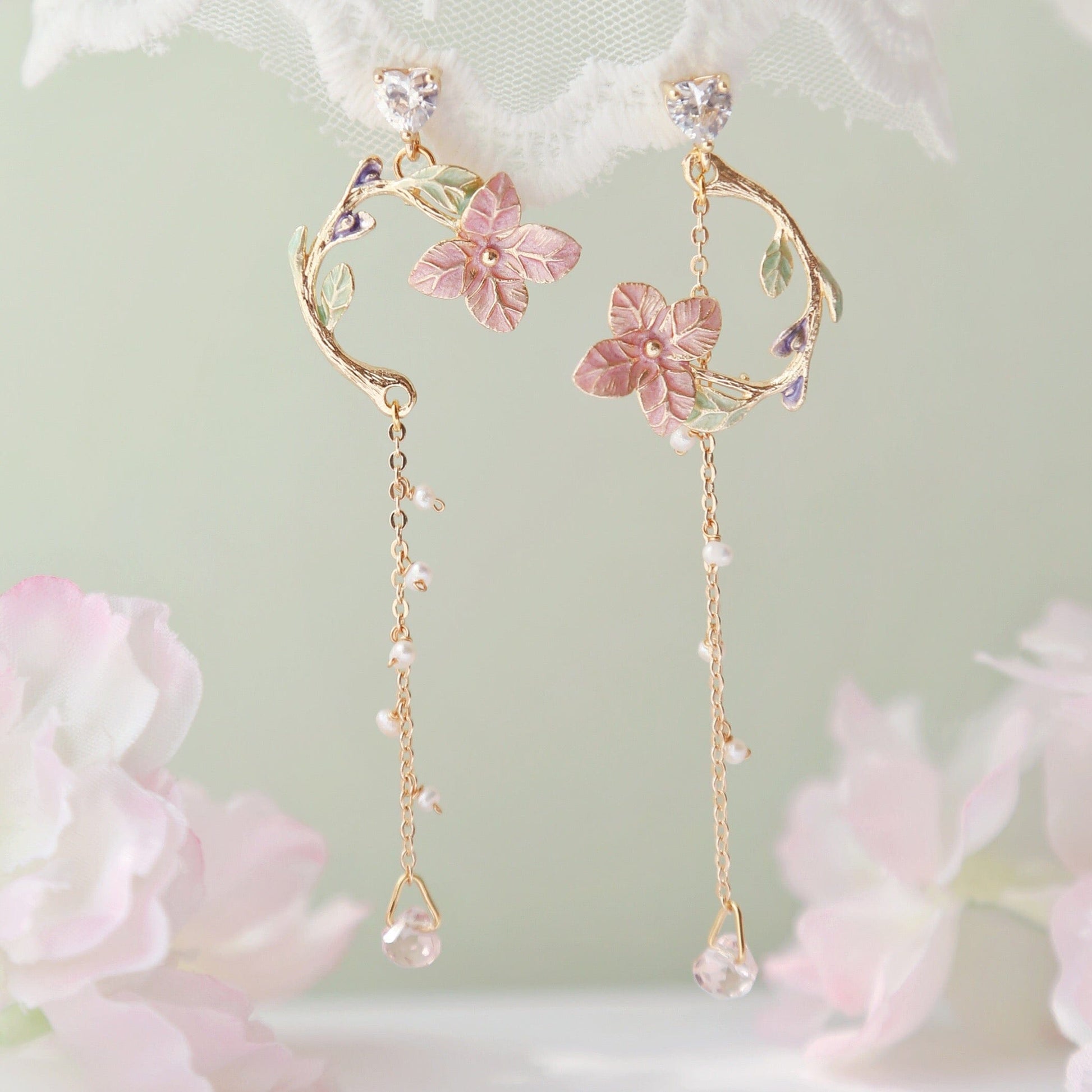 Bieauli Jewellery London Earrings Sakura Pink Fantasy Flower Summer Earrings, Korean Earrings, Dangle Drop Earrings