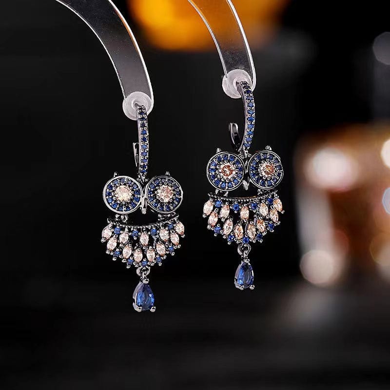 Bieauli Jewellery London Earrings Silver Pin Owl Earrings with Diamond, Temperament Earrings, Animal Earrings. Individual Earring.