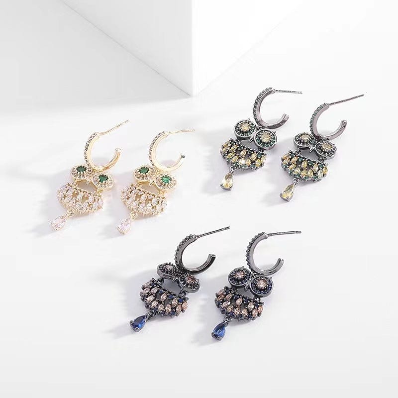 Bieauli Jewellery London Earrings Silver Pin Owl Earrings with Diamond, Temperament Earrings, Animal Earrings. Individual Earring.