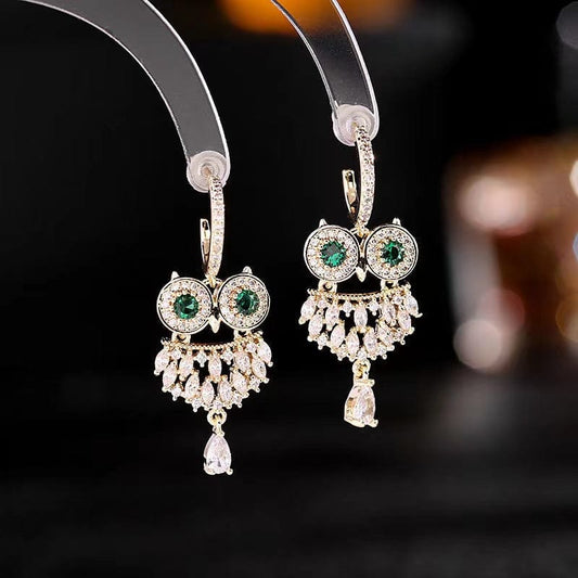 Bieauli Jewellery London Earrings Silver Pin Owl Earrings with Diamond, Temperament Earrings, Animal Earrings. Individual Earring.