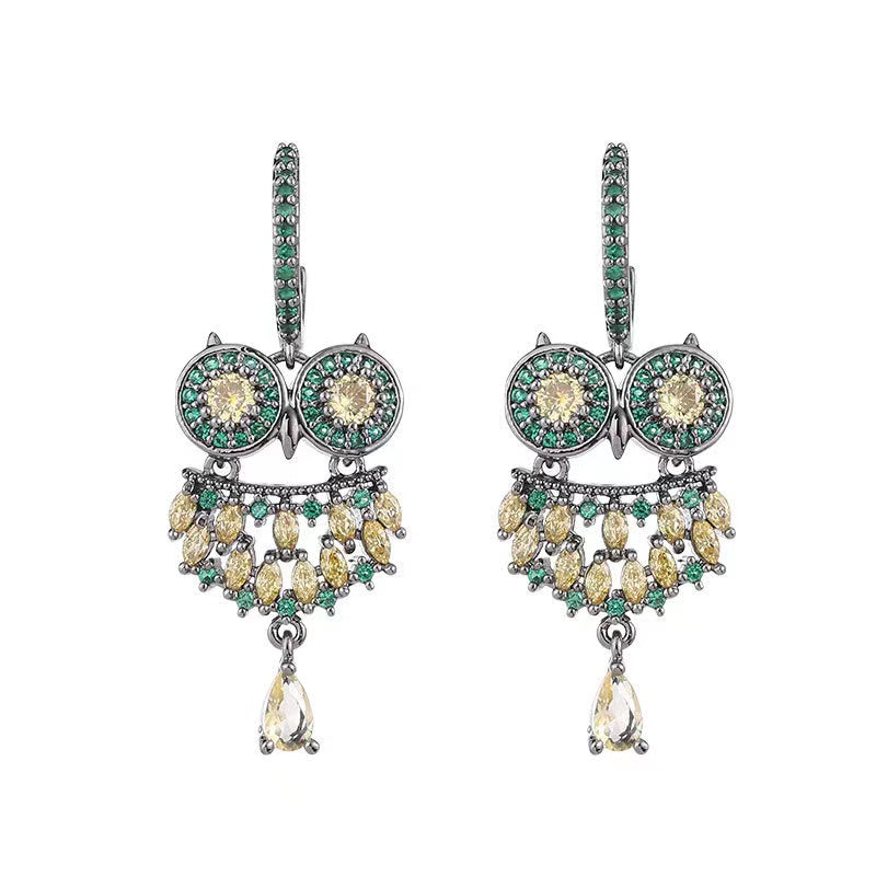 Bieauli Jewellery London Earrings Silver Pin Owl Earrings with Diamond, Temperament Earrings, Animal Earrings. Individual Earring.