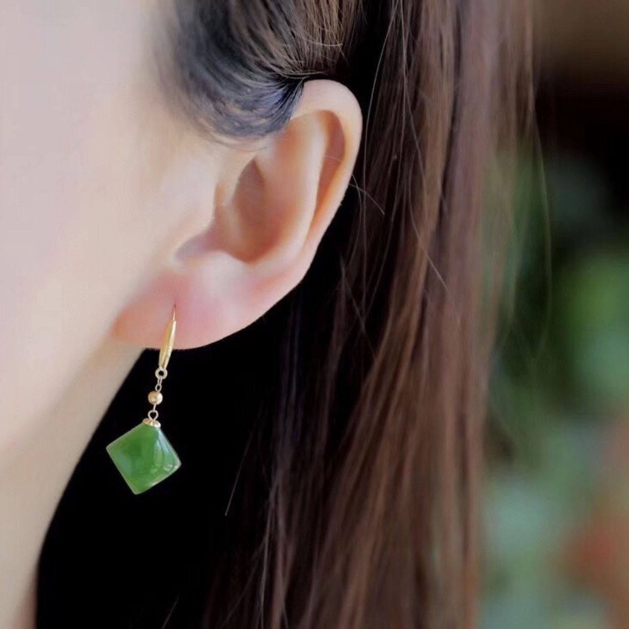 Bieauli Jewellery London Earrings Square Emerald Green Earrings, Natural Chinese Hetian Jade Earrings