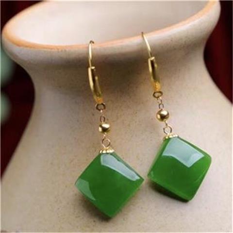 Bieauli Jewellery London Earrings Square Emerald Green Earrings, Natural Chinese Hetian Jade Earrings