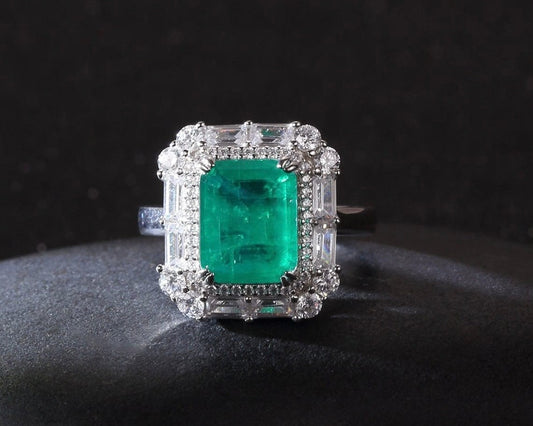 Bieauli Jewellery London emerald ring Minimalist Emerald Ring for Women - Silver Ring with May Birthstone