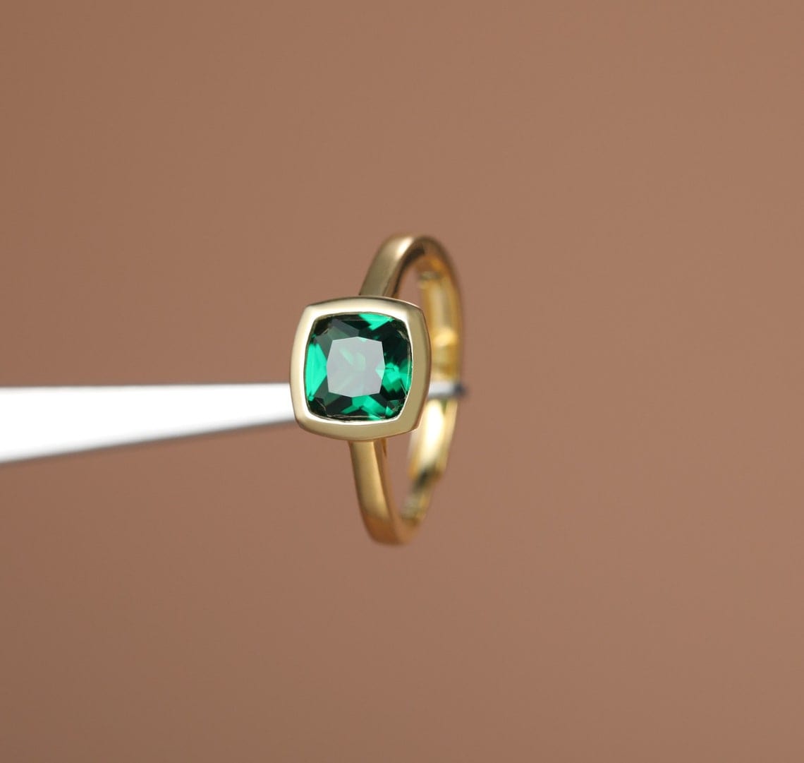 Bieauli Jewellery London emerald ring Vintage Emerald Engagement Ring - Gold Plated Sterling Silver