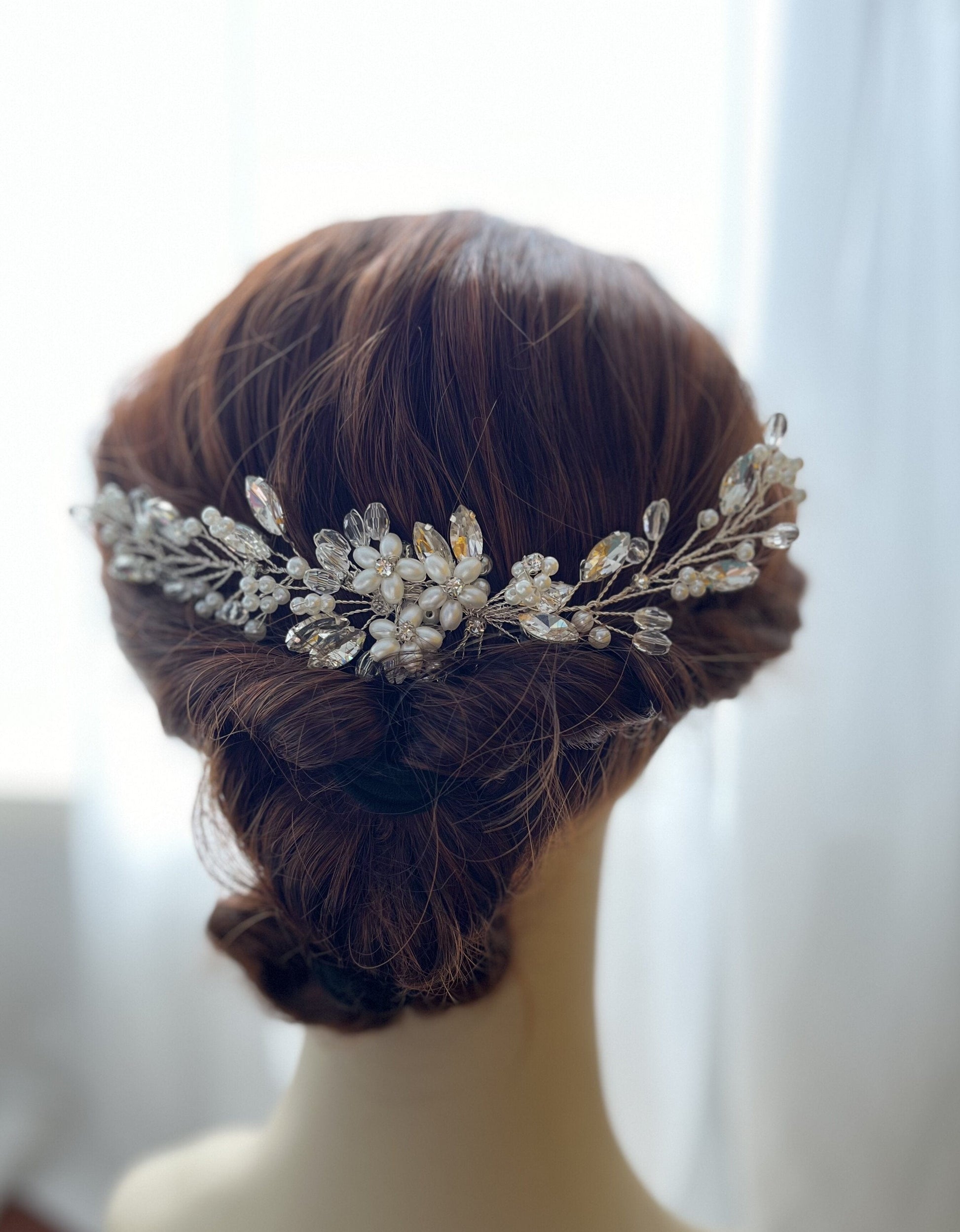 Bieauli Jewellery London hair accessories Handmade ceramic crystal comb wedding tiara bridesmaid gift for daughter, white ceramic flower tiara