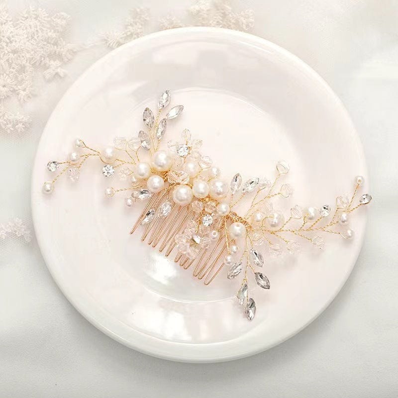 Bieauli Jewellery London hair accessories Handmade Pearl Rhinestone Hair Comb