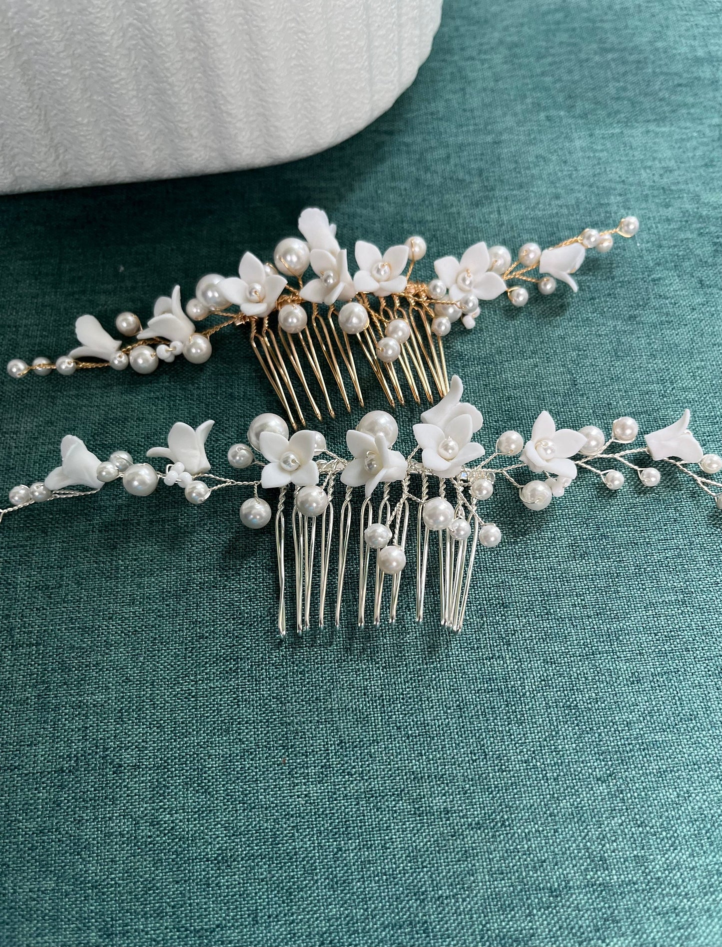 Bieauli Jewellery London hair accessories Smaller Flower Bridal Headpiece, Bride Hair Combs,  Porcelain Flower Hair Combs Wedding Bridal Gold Bride Hairpiece, Bridesmaid Hair Clips
