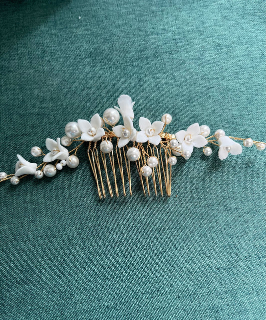 Bieauli Jewellery London hair accessories Smaller Flower Bridal Headpiece, Bride Hair Combs,  Porcelain Flower Hair Combs Wedding Bridal Gold Bride Hairpiece, Bridesmaid Hair Clips
