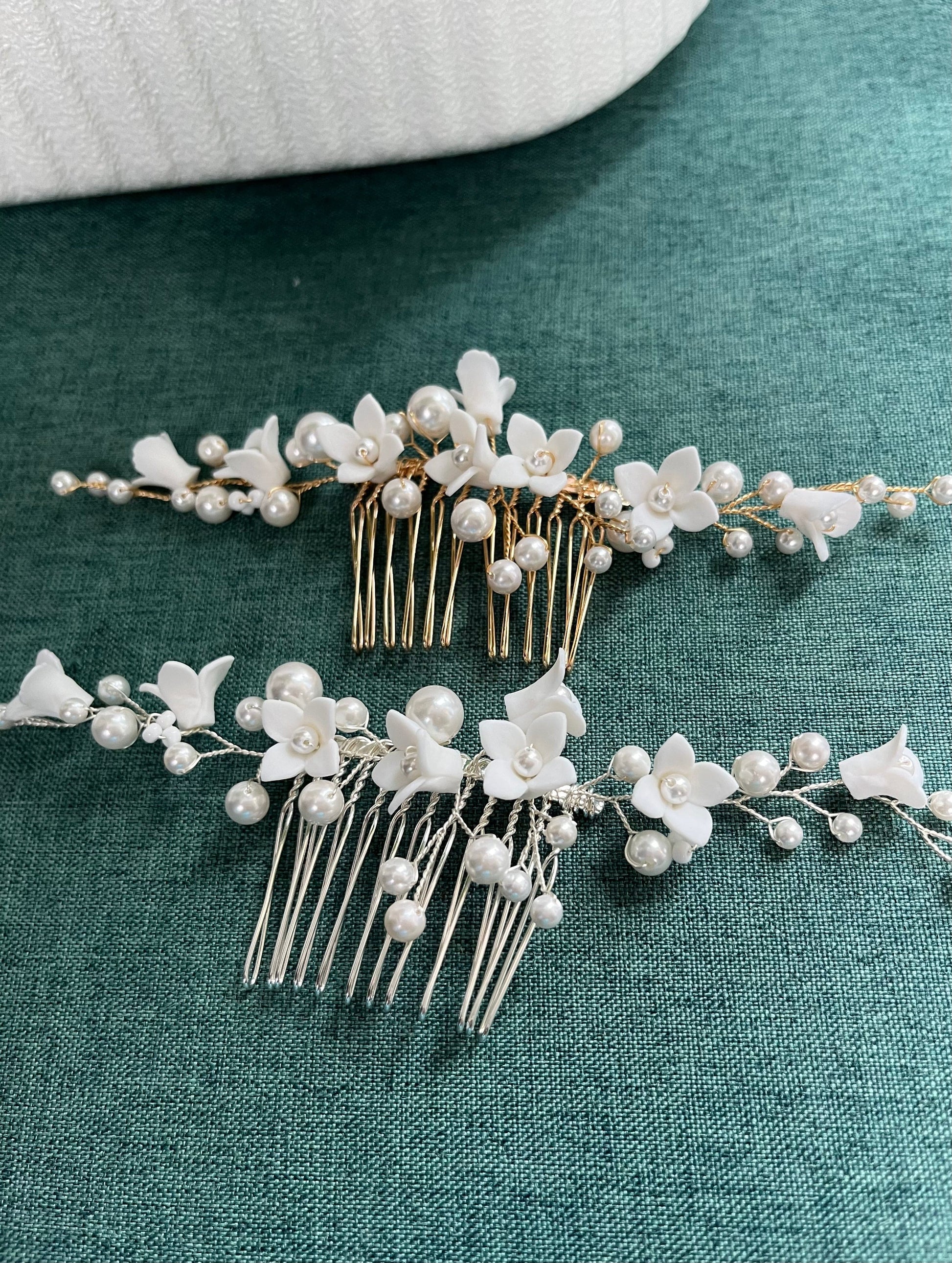 Bieauli Jewellery London hair accessories Smaller Flower Bridal Headpiece, Bride Hair Combs,  Porcelain Flower Hair Combs Wedding Bridal Gold Bride Hairpiece, Bridesmaid Hair Clips