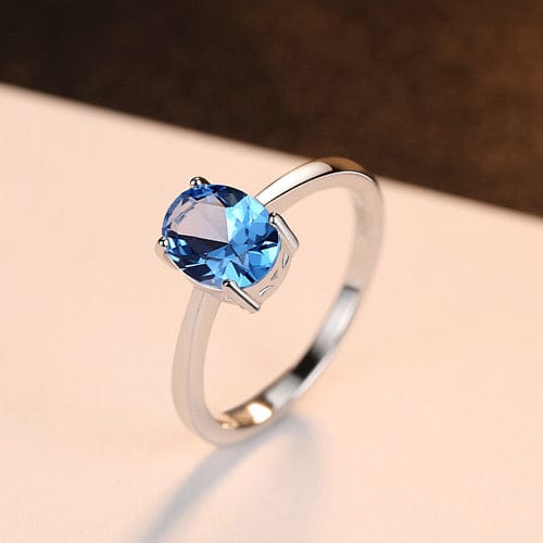 Bieauli Jewellery London Ring 6 Silver & Topaz Engagement Ring, oval gemstone, sterling silver, November Birthstone