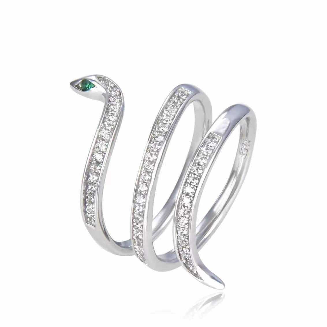 Bieauli Jewellery London Ring 6 / White Gold Serpent Ring, snake design ring, green emerald eyes, rose gold, white gold, yellow gold,open serpent band