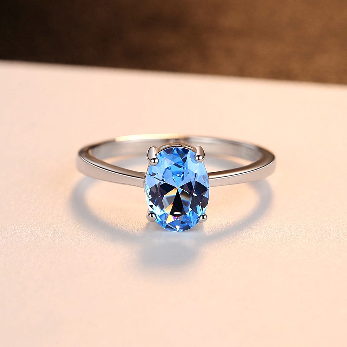 Bieauli Jewellery London Ring 7 Silver & Topaz Engagement Ring, oval gemstone, sterling silver, November Birthstone