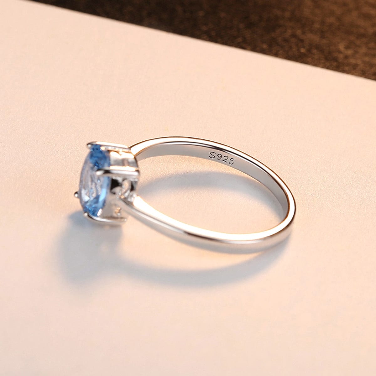 Bieauli Jewellery London Ring 9 Silver & Topaz Engagement Ring, oval gemstone, sterling silver, November Birthstone