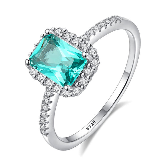 Bieauli Jewellery London Ring Emerald Engagement Ring - Silver Green Gemstone Ring