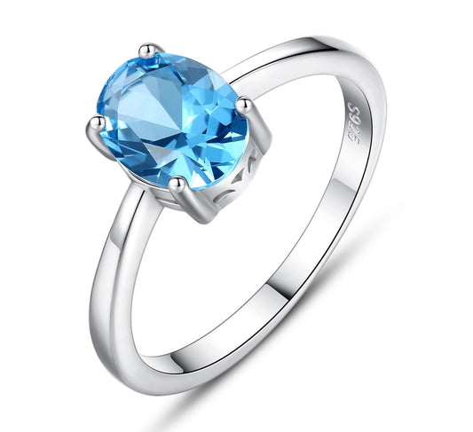 Bieauli Jewellery London Ring Silver & Topaz Engagement Ring, oval gemstone, sterling silver, November Birthstone