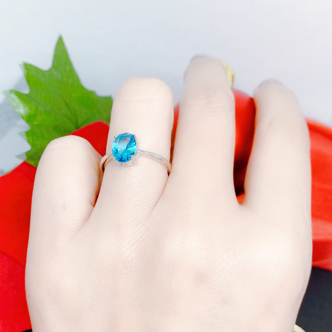 Bieauli Jewellery London Ring Silver & Topaz Engagement Ring, oval gemstone, sterling silver, November Birthstone
