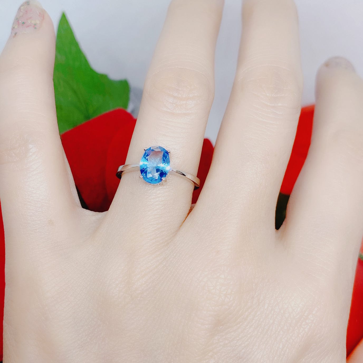 Bieauli Jewellery London Ring Silver & Topaz Engagement Ring, oval gemstone, sterling silver, November Birthstone