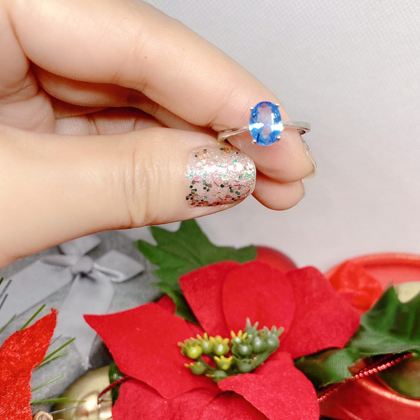 Bieauli Jewellery London Ring Silver & Topaz Engagement Ring, oval gemstone, sterling silver, November Birthstone