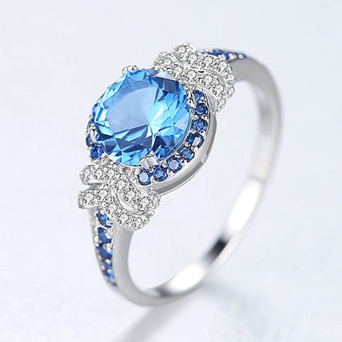 Bieauli Jewellery London Ring Silver & Topaz Gemstone Engagement Ring,  round gemstone ring, romantic gift for her, November Birthstone Ring
