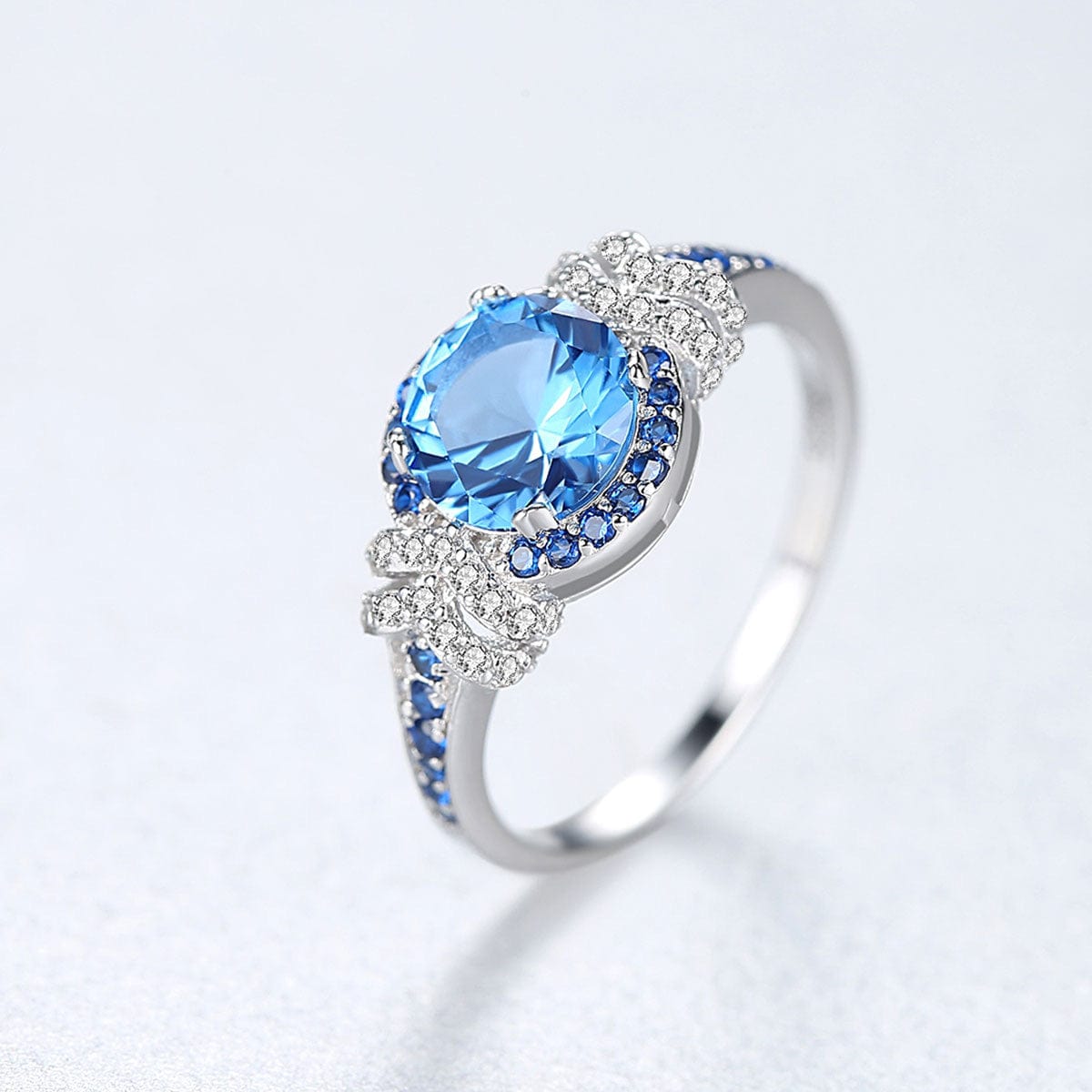 Bieauli Jewellery London Ring Silver & Topaz Gemstone Engagement Ring,  round gemstone ring, romantic gift for her, November Birthstone Ring