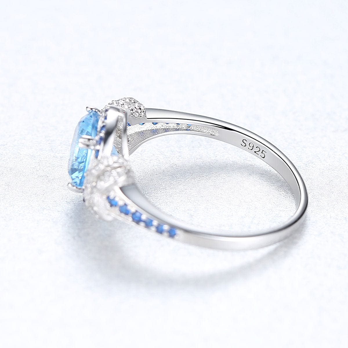 Bieauli Jewellery London Ring Silver & Topaz Gemstone Engagement Ring,  round gemstone ring, romantic gift for her, November Birthstone Ring