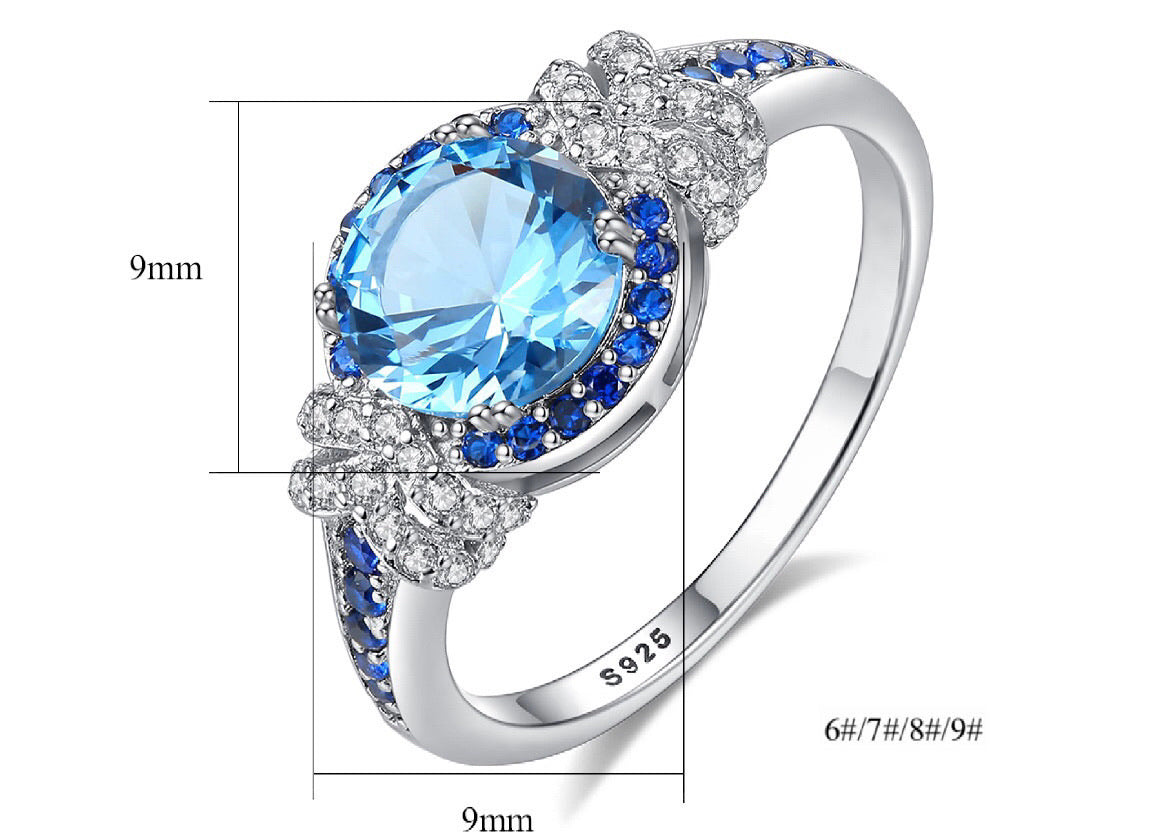Bieauli Jewellery London Ring Silver & Topaz Gemstone Engagement Ring,  round gemstone ring, romantic gift for her, November Birthstone Ring