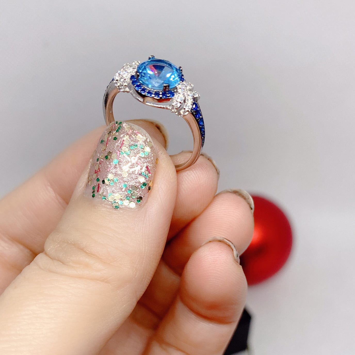 Bieauli Jewellery London Ring Silver & Topaz Gemstone Engagement Ring,  round gemstone ring, romantic gift for her, November Birthstone Ring