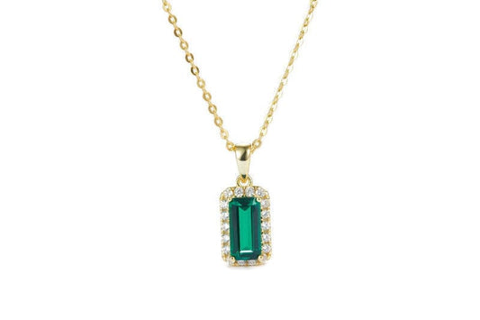 Bieauli Necklace 18k Gold Plated Sterling Silver Necklace With Green Emerald Pendant