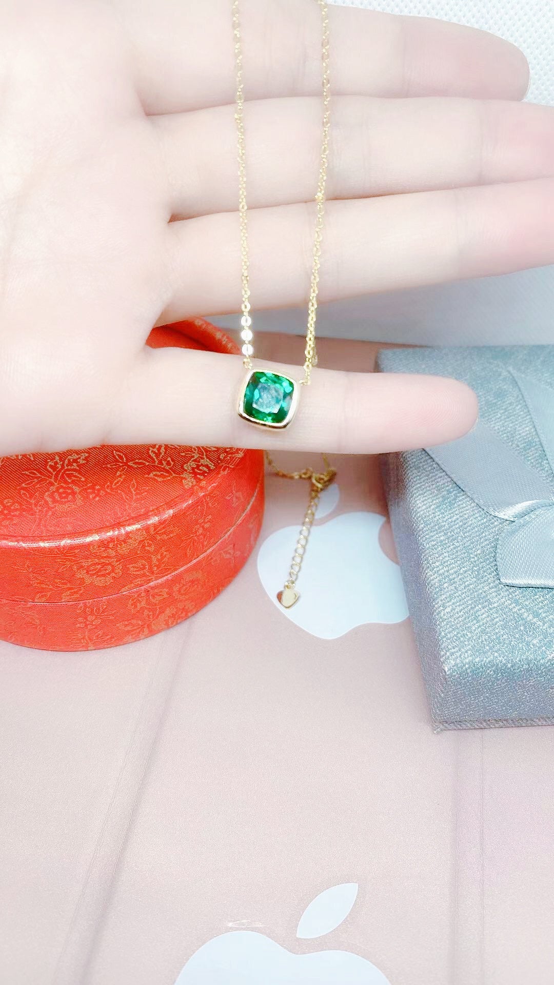Bieauli Necklace Gold & Emerald Necklace with May Birthstone