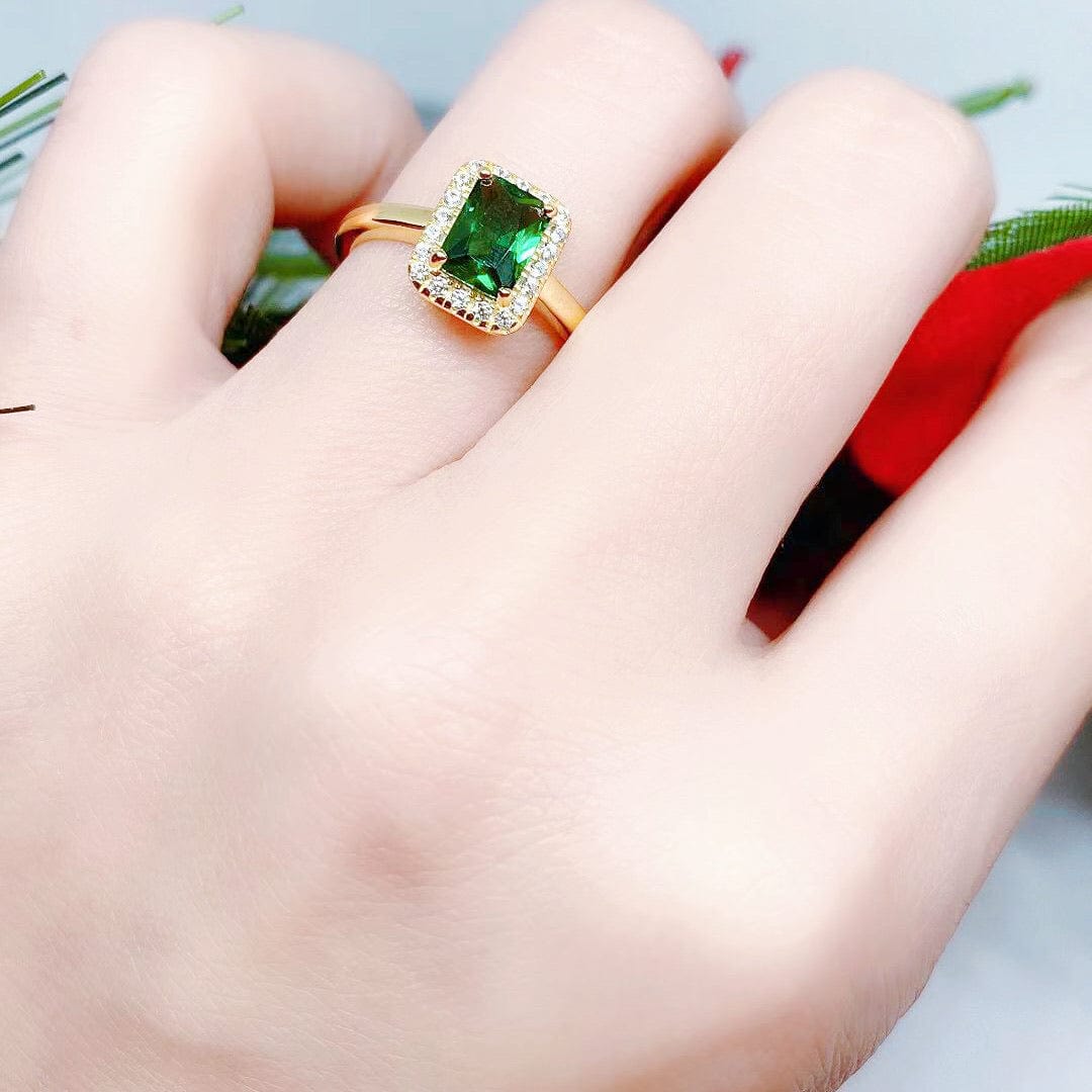 Bieauli Necklace, Ring & Earrings Set Gold & Emerald Earrings, Necklace and Ring Set