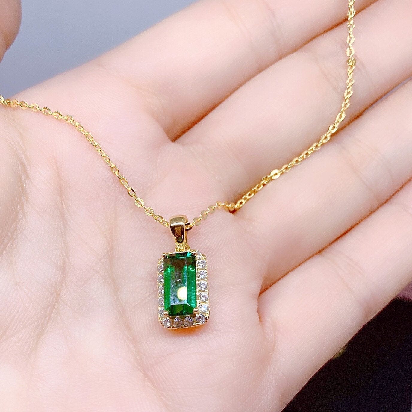 Bieauli Necklace, Ring & Earrings Set Gold & Emerald Earrings, Necklace and Ring Set