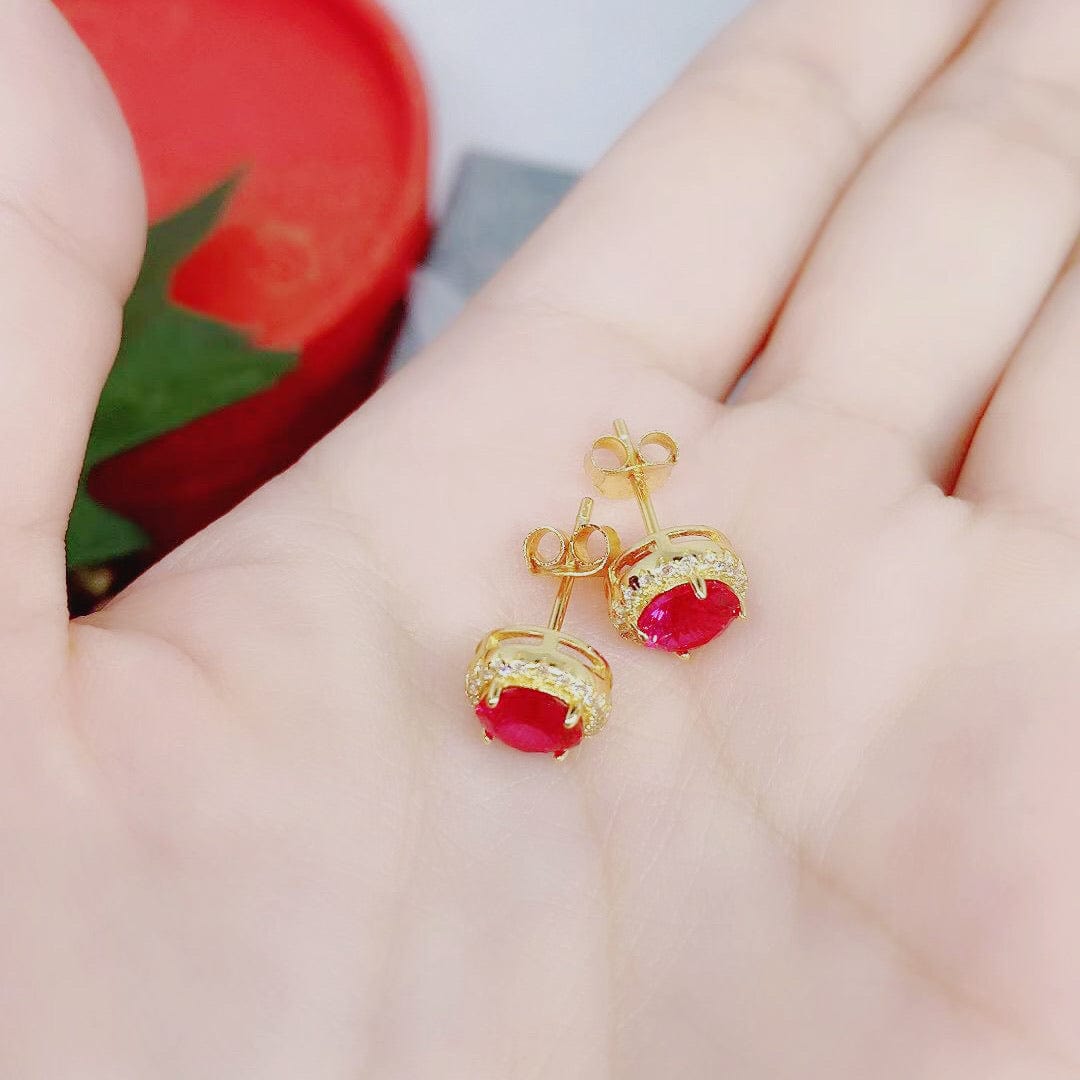 Bieauli Necklace, Ring & Earrings Set Gold & Ruby Earrings, Necklace and Ring Set - July Birthstone
