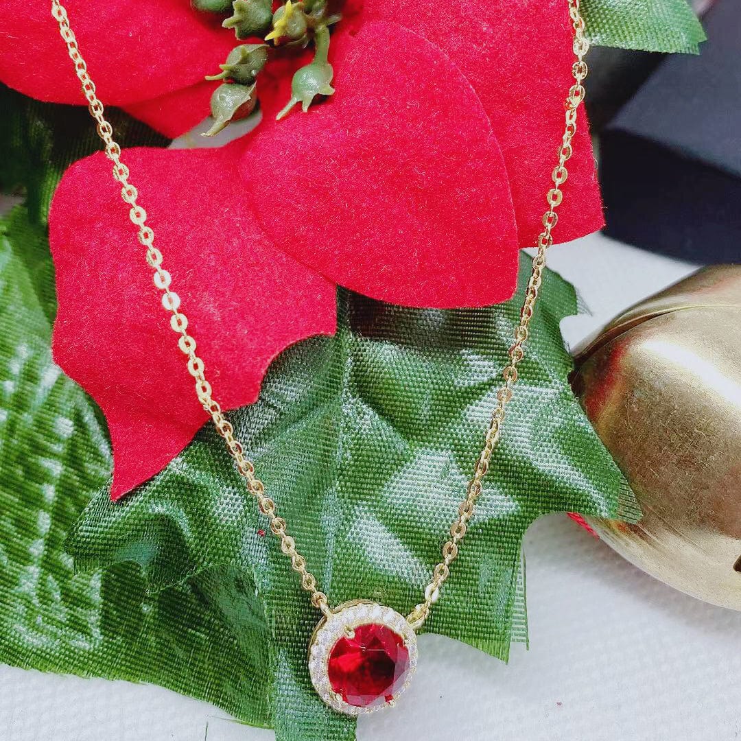 Bieauli Necklace, Ring & Earrings Set Gold & Ruby Earrings, Necklace and Ring Set - July Birthstone