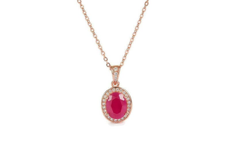 Bieauli Necklace Rose Gold & Ruby Necklace with Oval Pendant