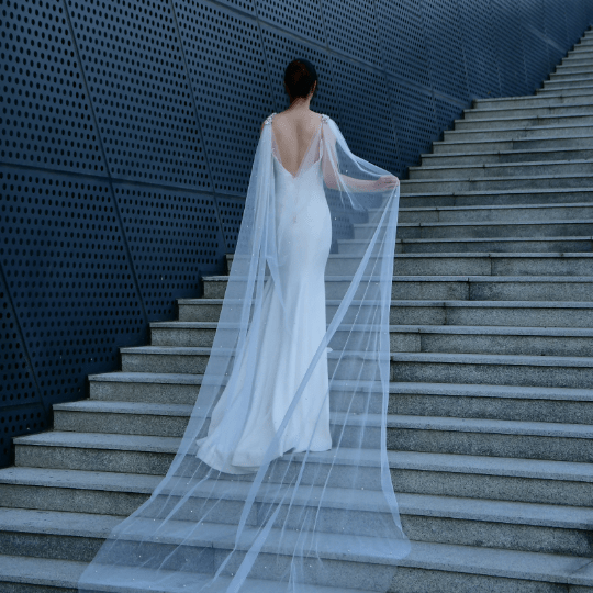 Bieauli  Pearl & Rhinestone Wedding Cape Veil, Bridal Cape Veil