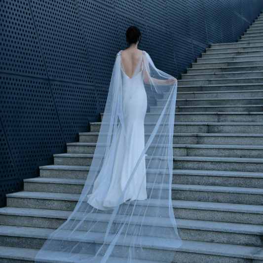 Bieauli  Pearl & Rhinestone Wedding Cape Veil, Bridal Cape Veil