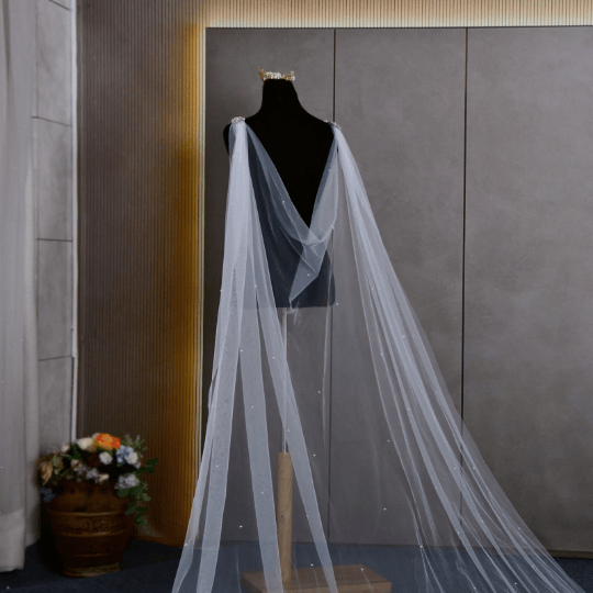 Bieauli  Pearl & Rhinestone Wedding Cape Veil, Bridal Cape Veil
