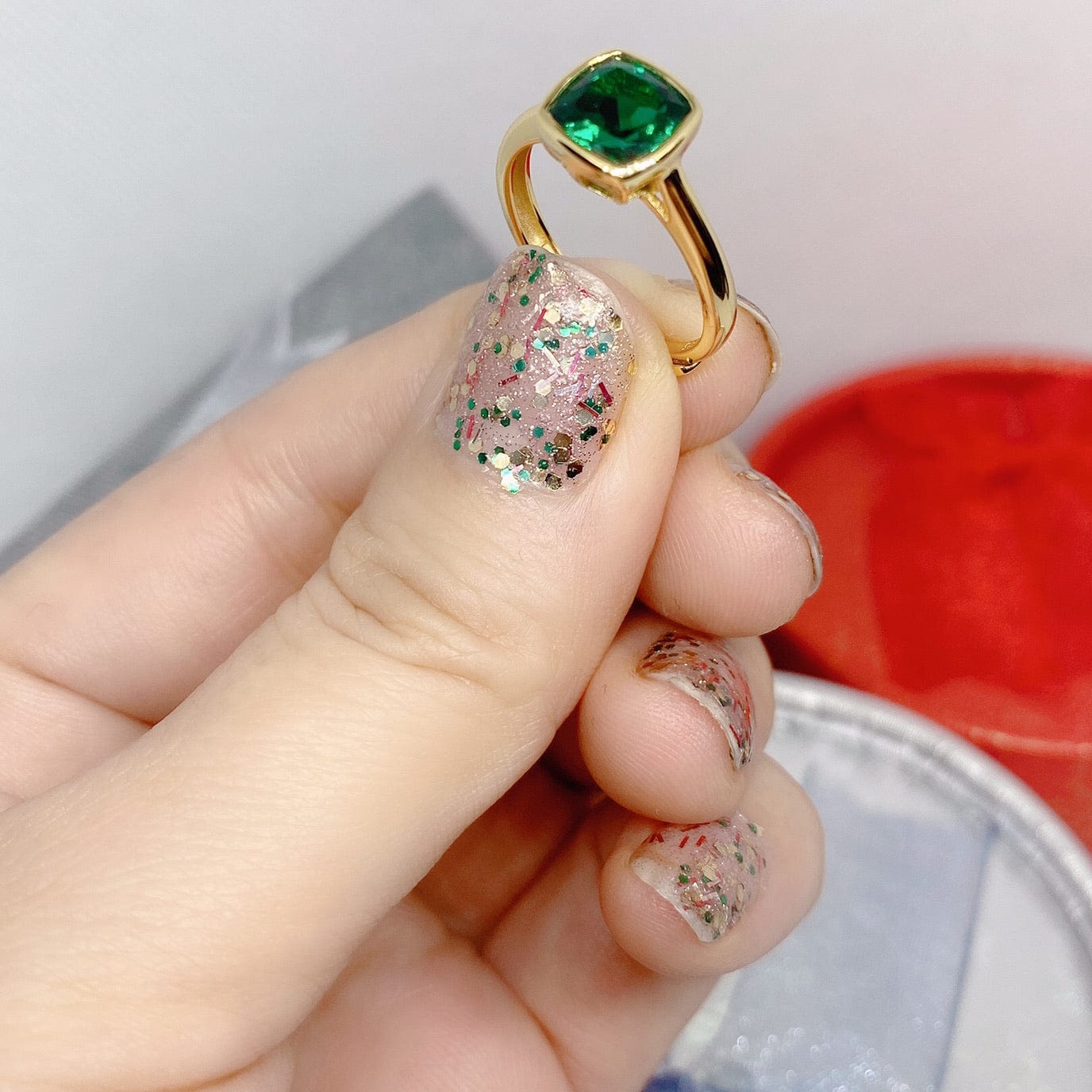 Bieauli Ring 18k Gold Plated 925 Silver Ring Inlaid With Precision Cut Green Emerald