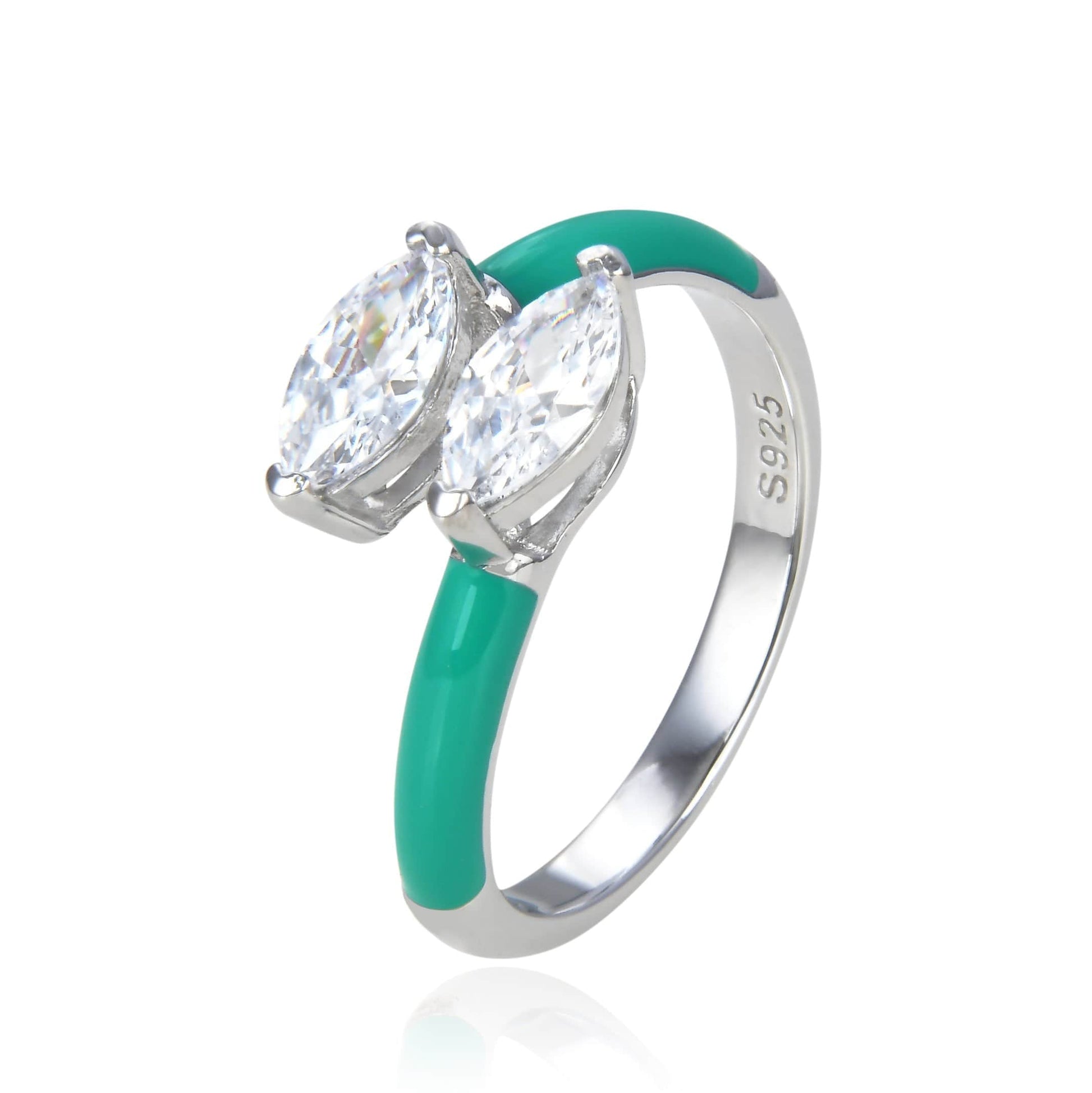 Bieauli Ring 6 / Aqua Twin Stone Ring- Open Design Gemstone