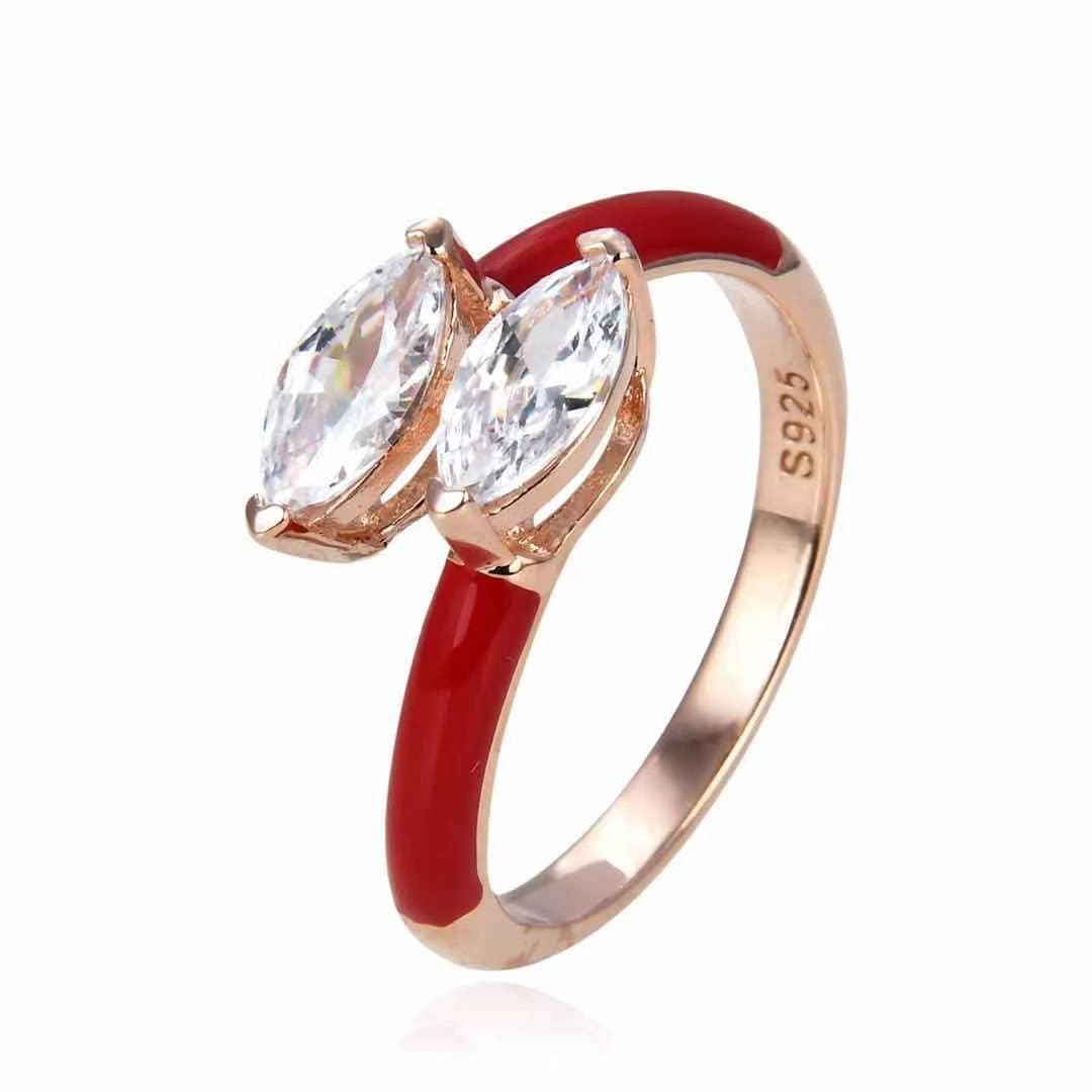 Bieauli Ring 6 / Red Twin Stone Ring- Open Design Gemstone