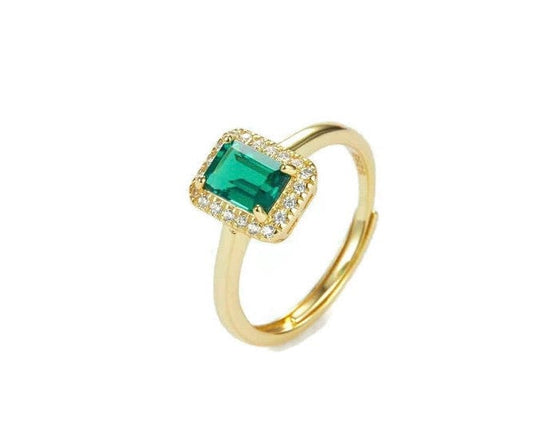 Bieauli Ring Gold & Emerald Engagement Ring with May Birthstone