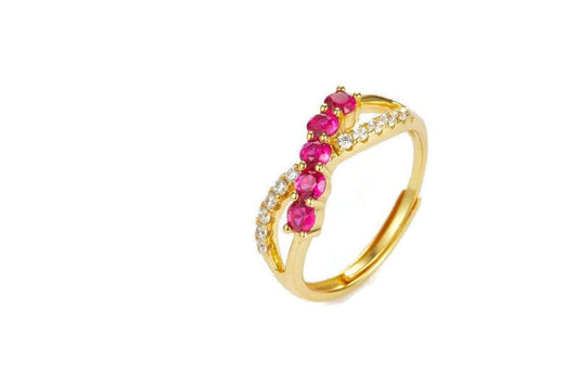 Bieauli Ring Gold-Plated Ruby & Zirconia Ring