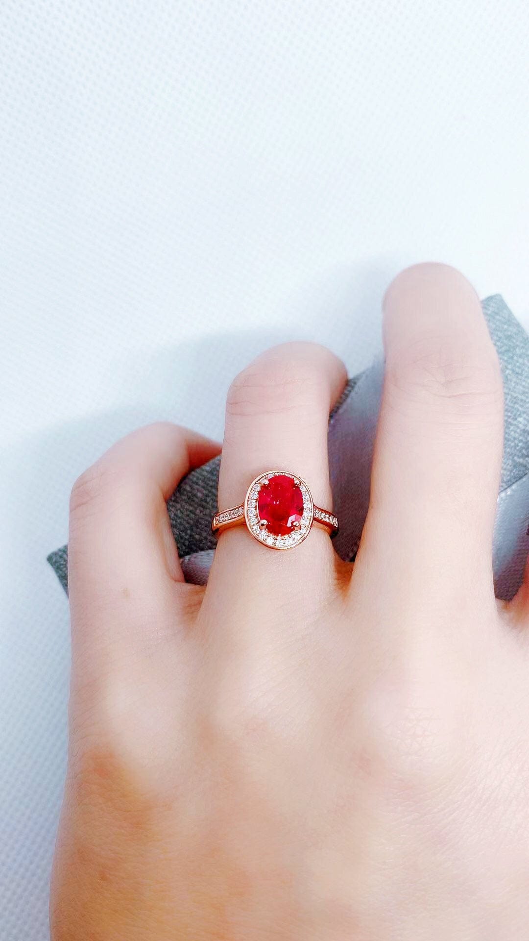 Bieauli Ring Rose Gold & Ruby Ring with July Birthstone